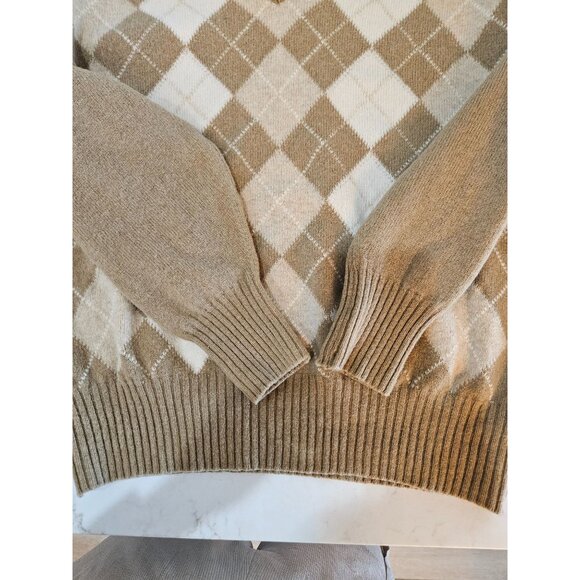 Thomson 100% Pure Lambswool Sweater Medium From Scotland Tan Argyle Grandpa - Picture 3 of 8